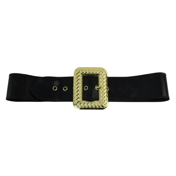 Large Gold Buckle Black Leather Santa Belt Adult Pirate Costume Accessory