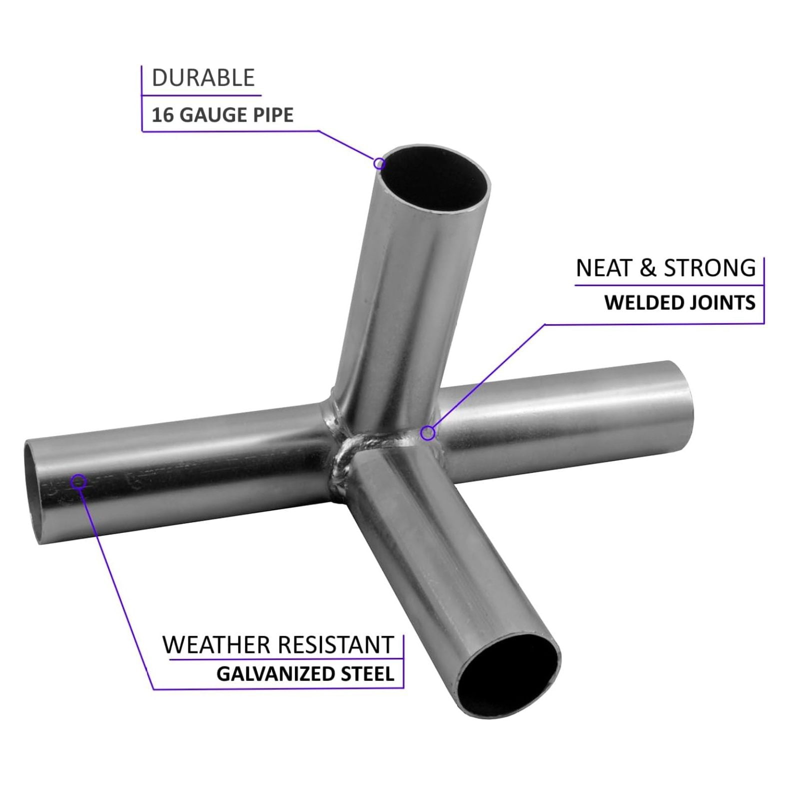 GoodsZone Canopy Fittings 1-3/8" Slant roof Carport Deck Shed Frame Connectors 16 Gauge Galvanized Steel 4/Pack, Without Poles (Center Section)