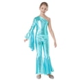 thumbnail image 3 of MSemis Girls Hippie Jumpsuit One Shoulder Flared Long Sleeve Bell-Bottom Pants Wide Leg Romper Disco Blue 6, 3 of 6