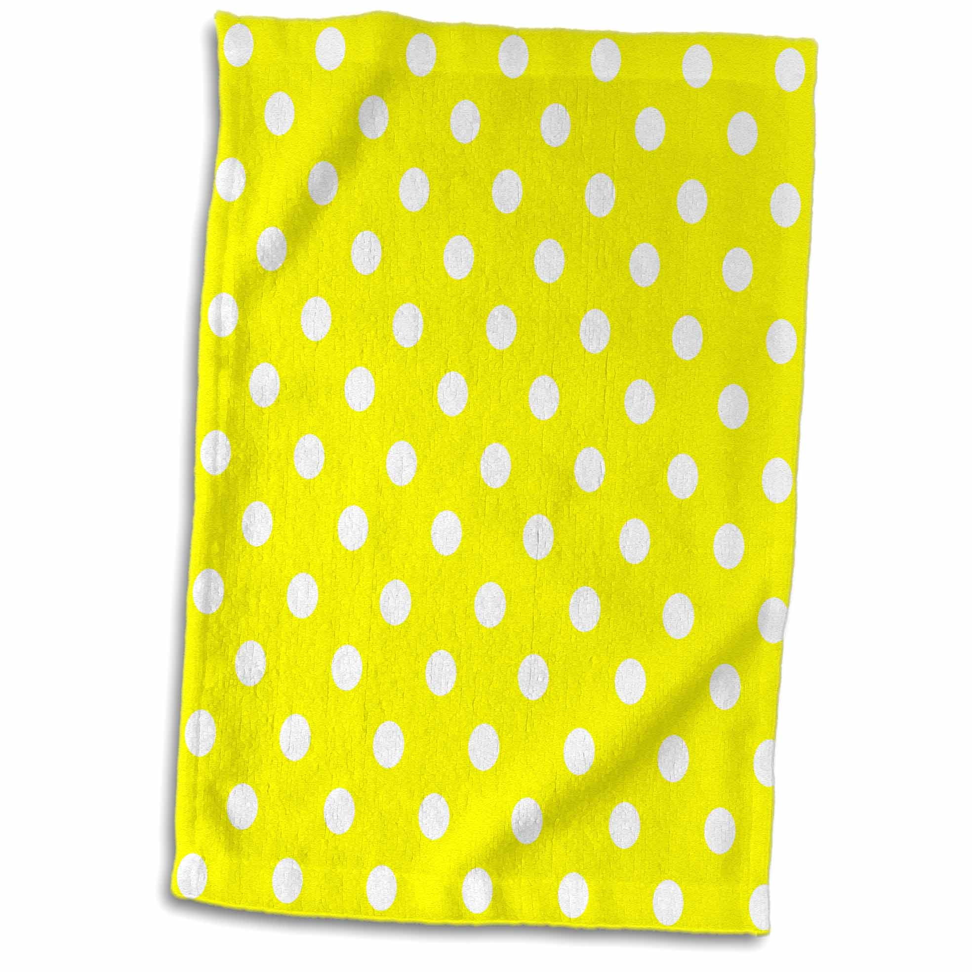 3dRose Yellow and White Polka Dot Print Towel, 15 by 22inch