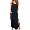 thumbnail image 2 of TopLLC Robe Sans Manches à Col Rond pour Femmes, Unie, Sans Manches, à Col Rond, avec Poches, Ample et Grand, Caftan, Longue Robe pour Femmes, Robe, 2 of 8