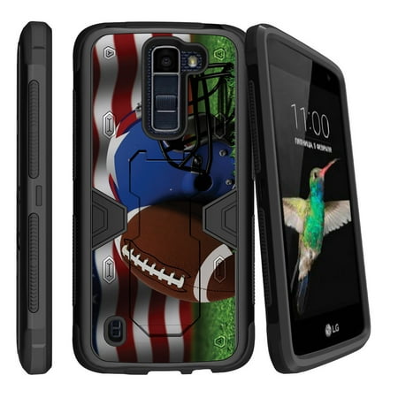 LG K8 | Escape 3 Dual Layer Shock Resistant MAX DEFENSE Heavy Duty Case with Built In Kickstand - USA Flag (Best Flag Football Defense 8 On 8)