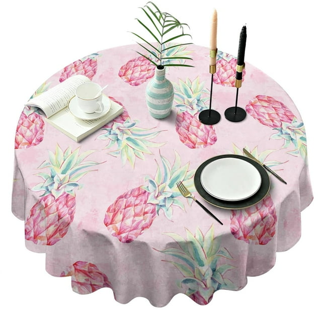 Nappe Ronde Rose Fruit Ananas, Nappe Résistante aux Plis en Polyester, Nappe Ronde Imperméable et Réutilisable pour Pâques Anniversaire Pique-Nique Mariage (Ronde,60x60 Pouces)