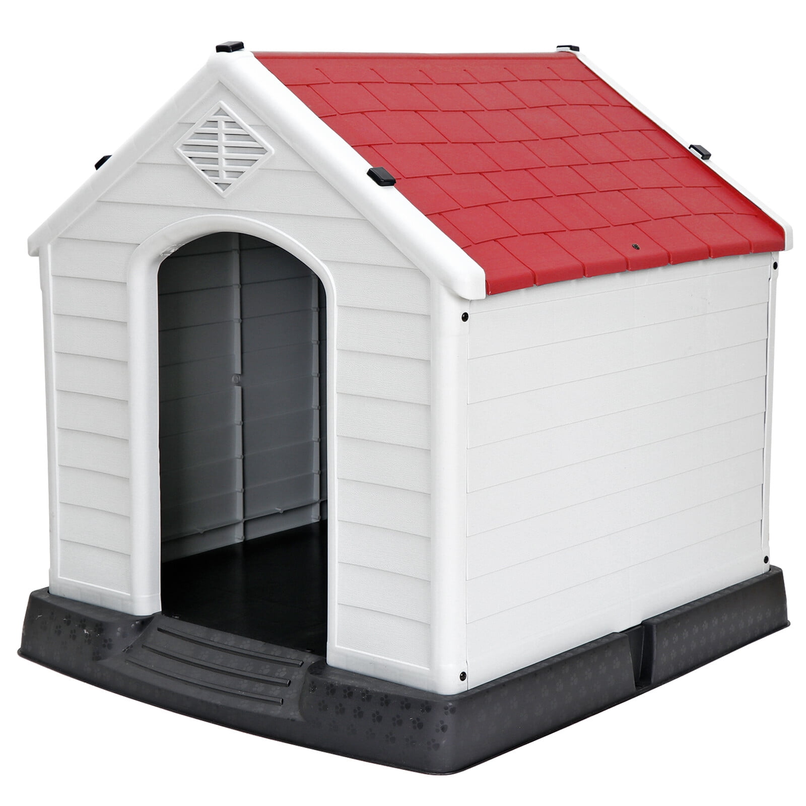 HomGarden 34-in Plastic Large Dog House Outdoor Pet Puppy Shelter Kennel W/Air Vents, Red