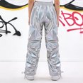 thumbnail image 4 of Raenseen Kids Boys Girls Shiny Metallic Pants Joggers Sweatpants Jazz Hip-hop Dance Pants Silver 12, 4 of 6