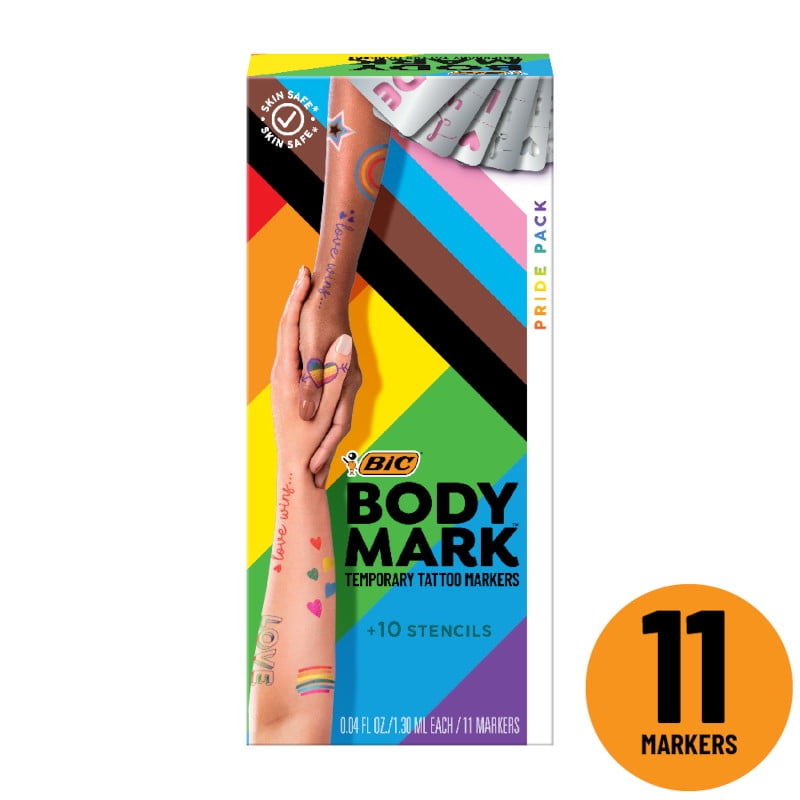 BODYMARK Temporary Tattoo Markers for Skin, Pride Pack, Flexible Brush