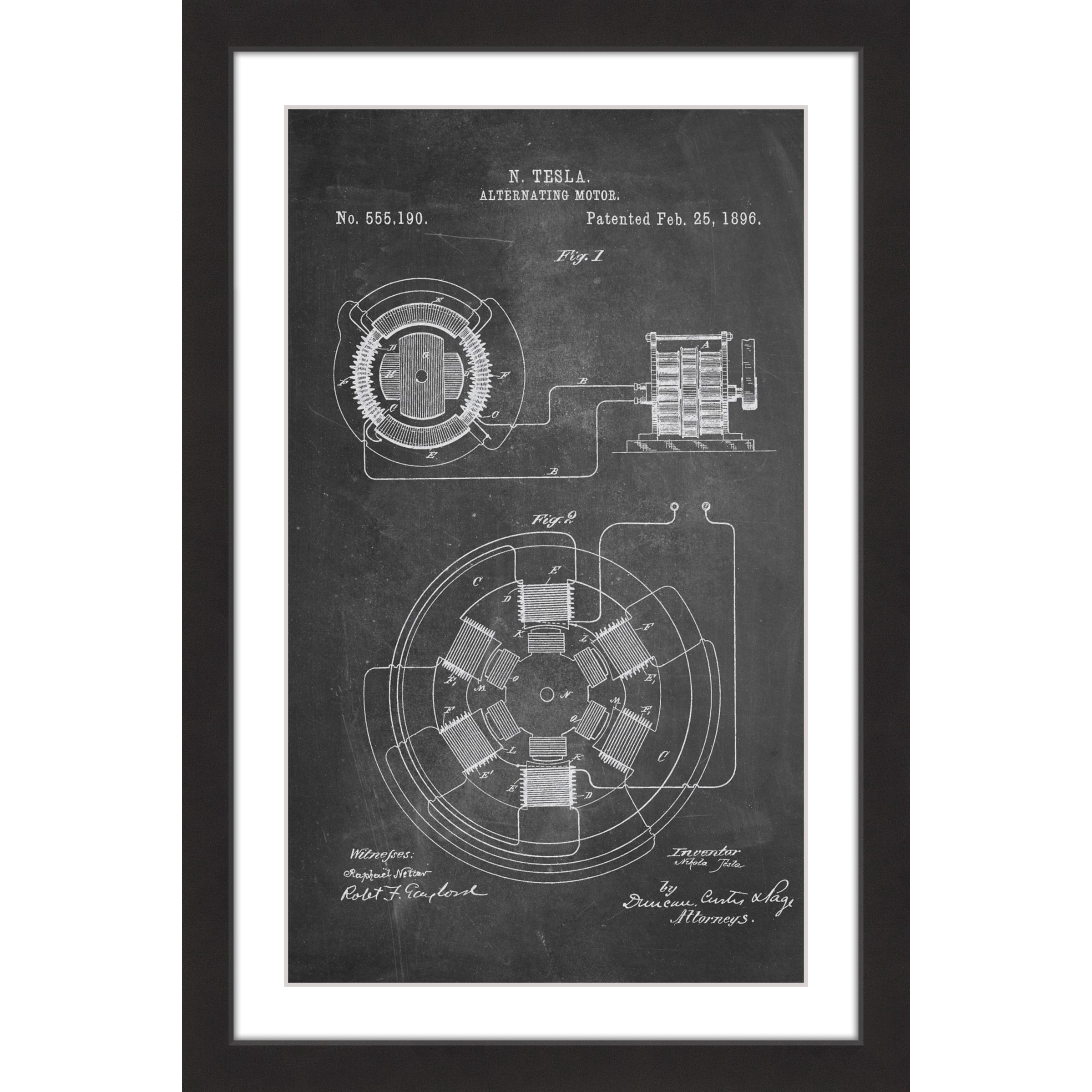 "AC Motor 1896 Chalk" Framed Painting Print