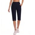 thumbnail image 6 of UVEASISHA Women Capris High Waist Side Slit Cropped Pants Stretchy Comfy Summer Capri Pants with Pockets Navy XL, 6 of 10