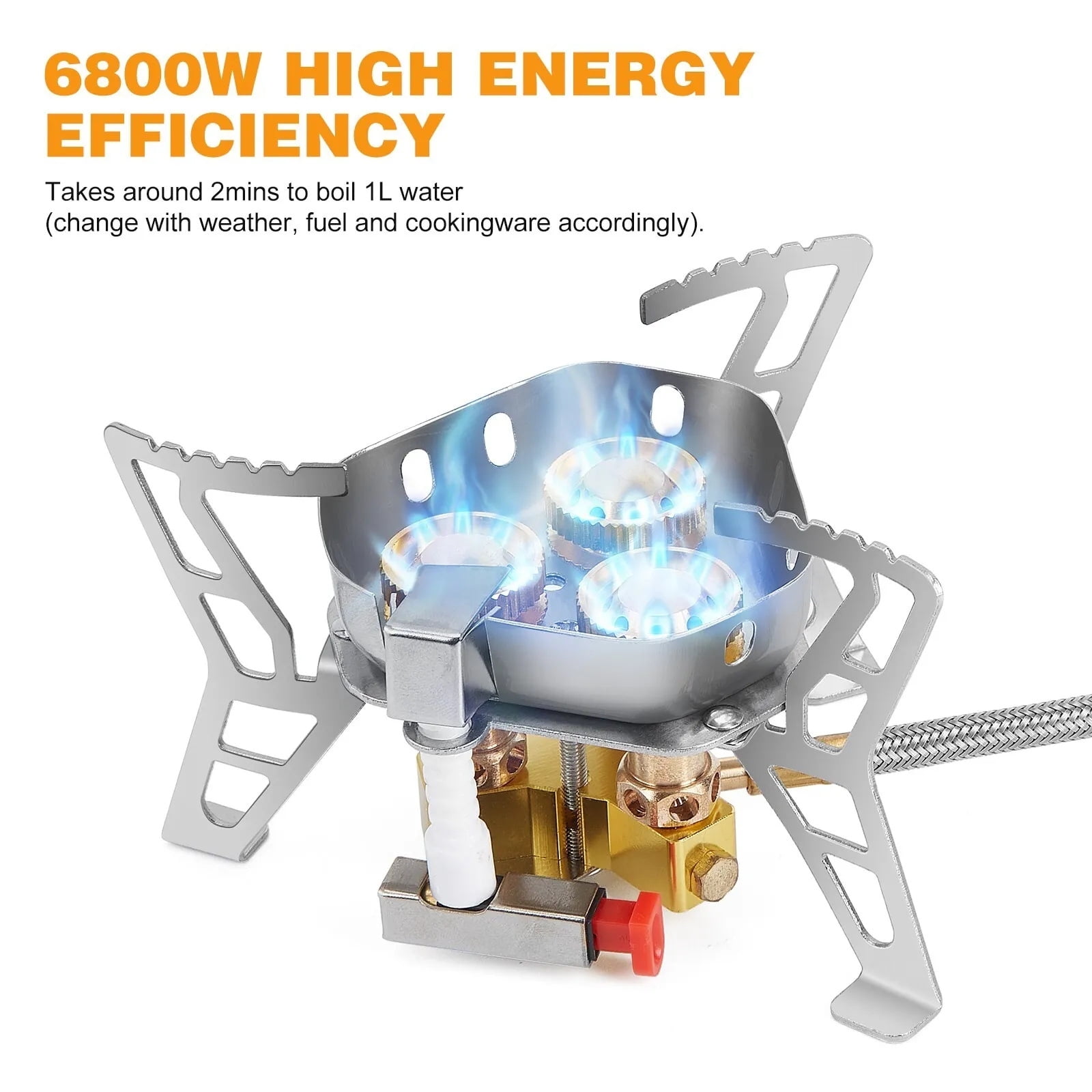 6800W High-Power Camping Burner Stove Brass Burner, Fast Heating, Windproof, Safe Gas Use