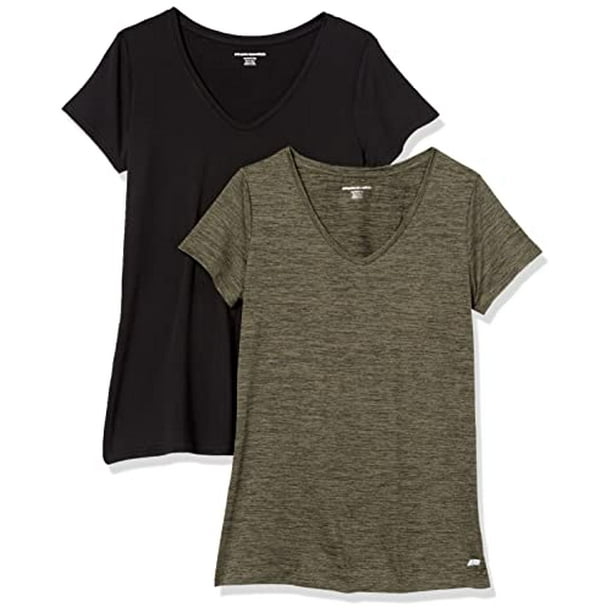 Women's Tech Stretch Short-Sleeve V-Neck T-Shirt, Pack of 2, Olive/Black,  Space Dye, XX-Large - Walmart.com