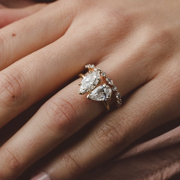 Solitaire Brilliance 4TCW Marquise Pear Toi et Moi Engagement Ring Setting for Women 10k Yellow Gold Size 4