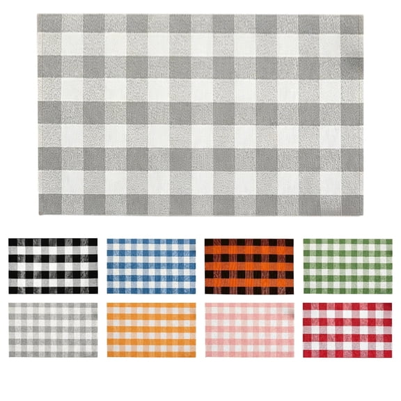 BZPIZ Thanksgiving Door Mat, Autumn Plaid Front Porch Rug, Farmhouse Layered Entryway Mat for Indoor Outdoor Home Decor, Washable Holiday Welcome Rug for Front Door Patio Kitchen