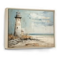 thumbnail image 2 of Designart "Minimalist Grey Lighthouse On The Horizon I" Beach Light House Floater Framed Wall Art Prints, 2 of 5