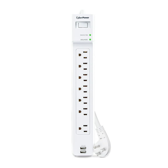 CyberPower P704URC1 - 2000 Joule White Surge Protector with 2 USB-A Ports, 7 Outlets and 4 ft Cord