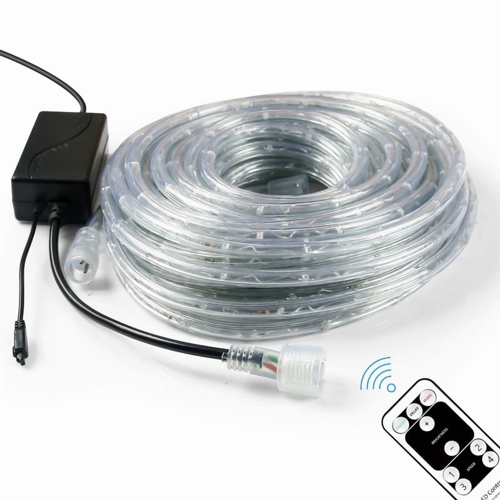 Active Mind Ltd 50ft Blue LED Rope Lights with Remote - Adjustable Brightness & Glitter, Waterproof Cuttable for Indoor/Outdoor Holiday, Pool & Landscape Lighting