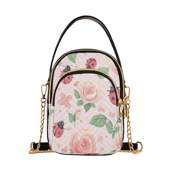 DIXRUYEE Cross Body Fashion Shoulder Waist Purse Bags Roses and Ladybugs Pocket Handbags