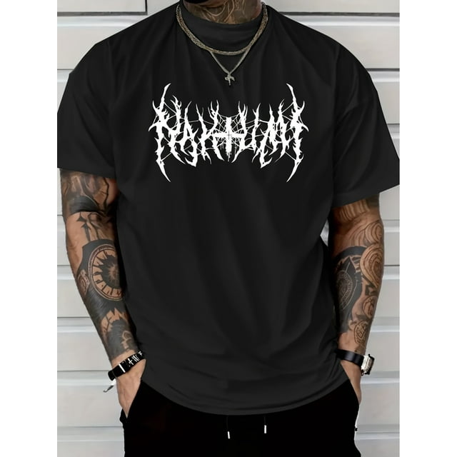 Men's Gothic Cross Print T-Shirt - Summer Casual, Geometric Design, Soft & Stretchy Fabric, Available in Black, Navy, Burgundy, Red, Green, Blue, Gray