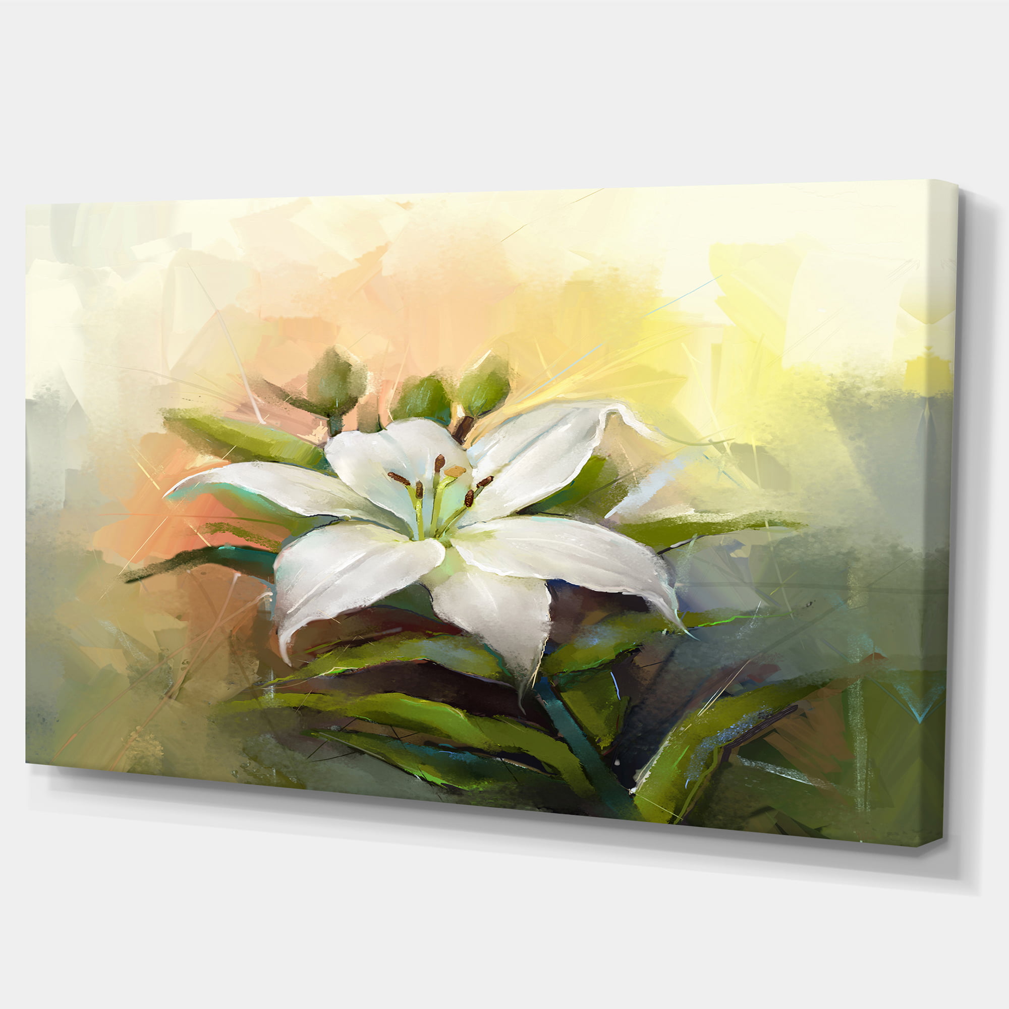 White Lily Flower Oil Painting - Large Floral Canvas Art Print