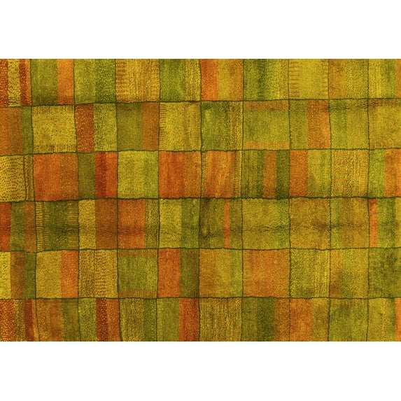 Ahgly Company Indoor Rectangle Abstract Yellow Contemporary Area Rugs, 7' x 10'