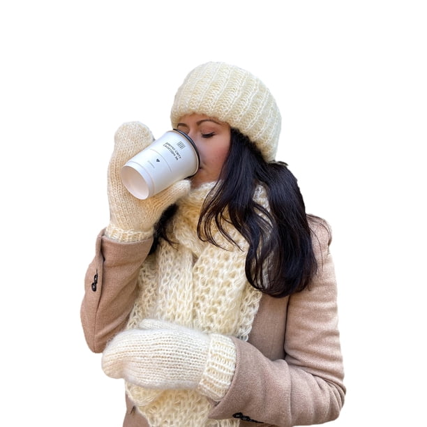 Sunloudy - Guantes tejidos para mujer, gorro, bufanda, suave, cálido, para invierno, color sólido, accesorios de moda para clima frío Sunloudy moda