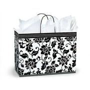 Pack Of 25, Vogue 16 X 6 X 12.5" Floral Brocade Gloss Paper Shopping Bags Made In USA
