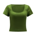 thumbnail image 5 of TQFXJ421SJ Women T-Shirts with Short Sleeve Basic Square Neck Crop Tops Slim Fit Vacation Outfits Trendy Green XL, 5 of 6