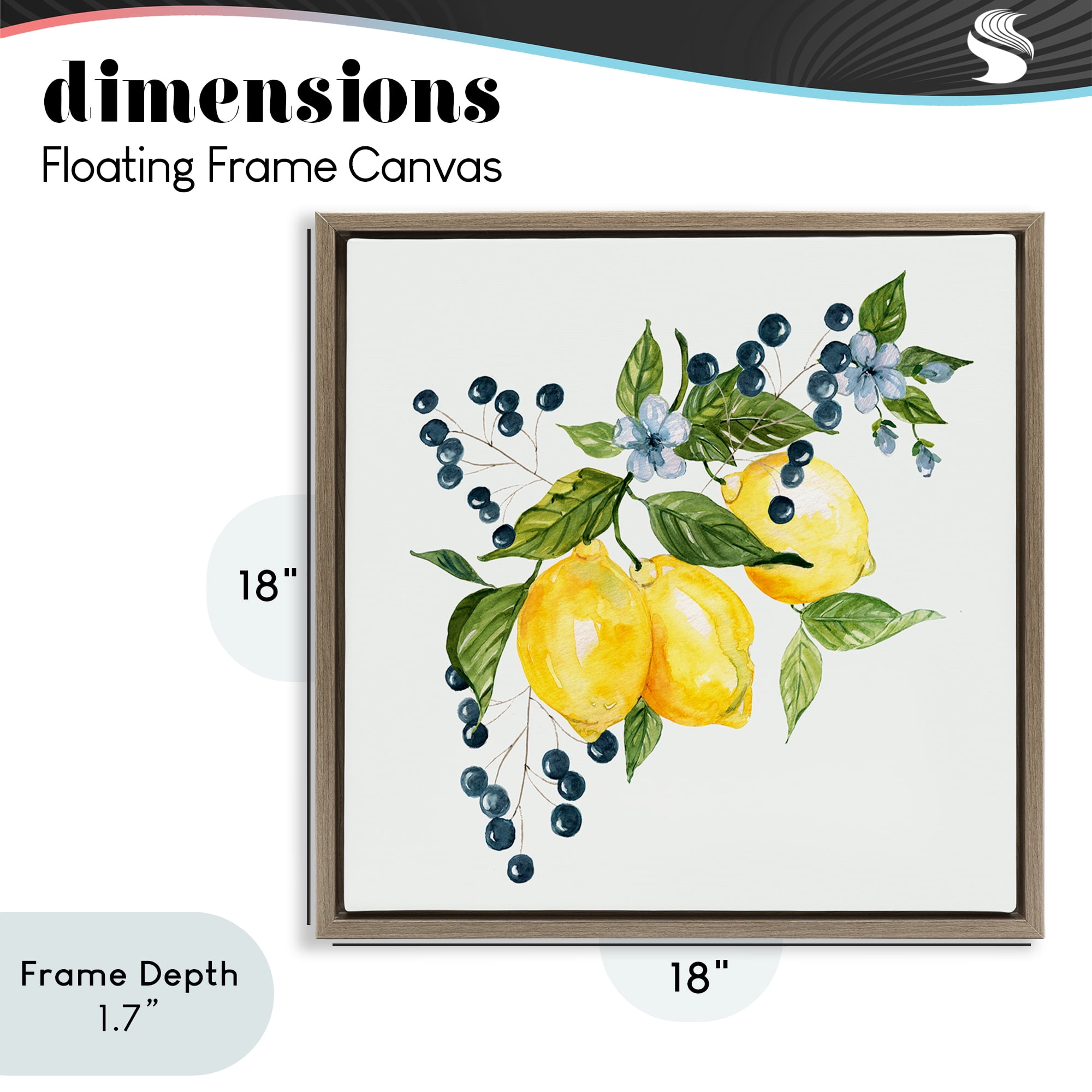 Stupell Industries Lemon Branch with Berries Brown Framed Floater Canvas Wall Art, design by Livi Finn