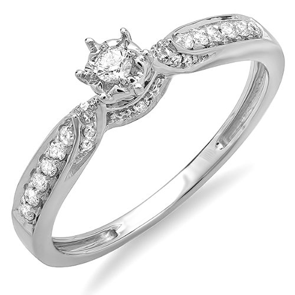 10K Gold Round Champagne & White Diamond Bridal Halo Style Swirl Promise Ring 1/5 CT ctw Dazzlingrock Collection 0.20 Carat