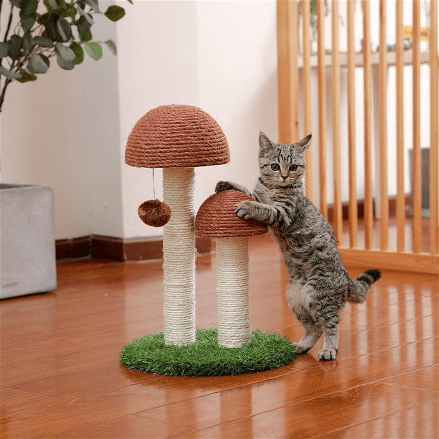 Pefilos 18 Inches Cat Scratching Post, Mushroom Claw Scratching Post for Kitty, Natural Sisal Cat Scratchers Pole for Indoor Cats, Kittens and Small Cat Interactive Toys, Brown