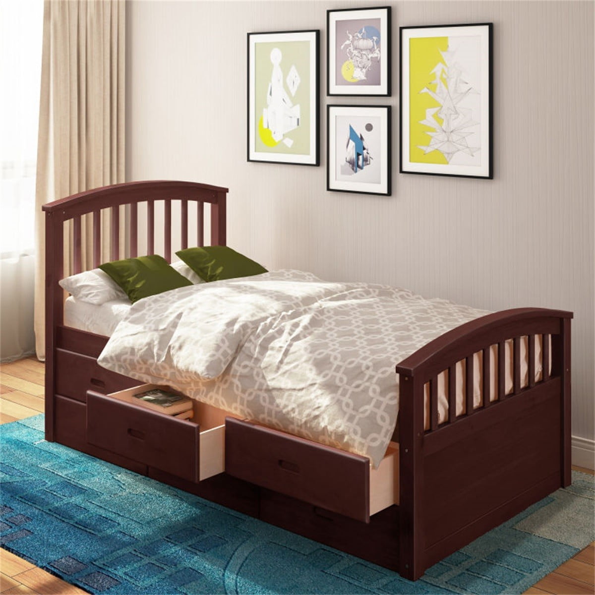 ModernLuxe Twin Size Platform Storage Bed Solid Wood Bed with 6 Drawers