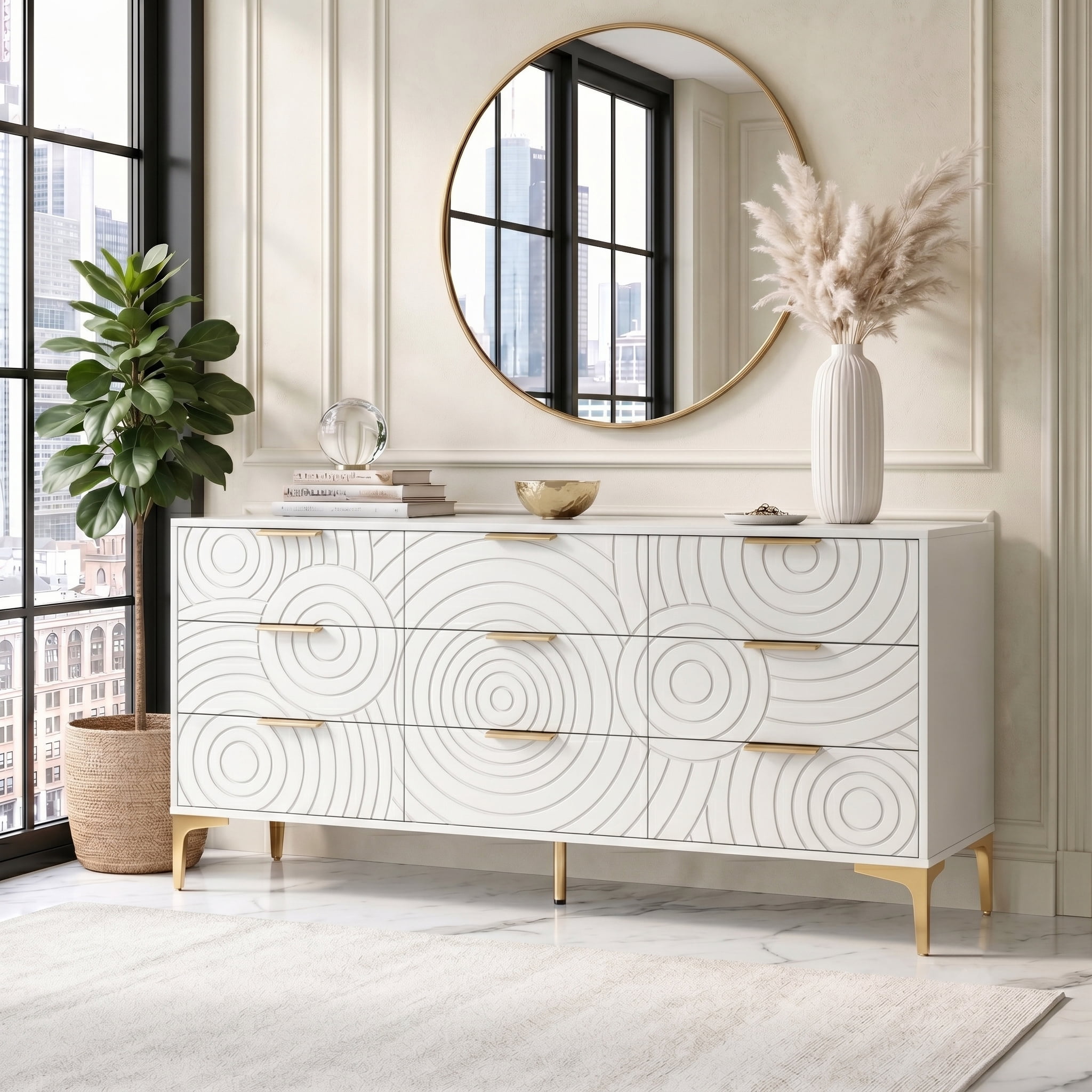 AISWORD 9 Drawer Dresser, Modern Wooden Dresser Chest with Metal Handles, Large Storage for Bedroom, White