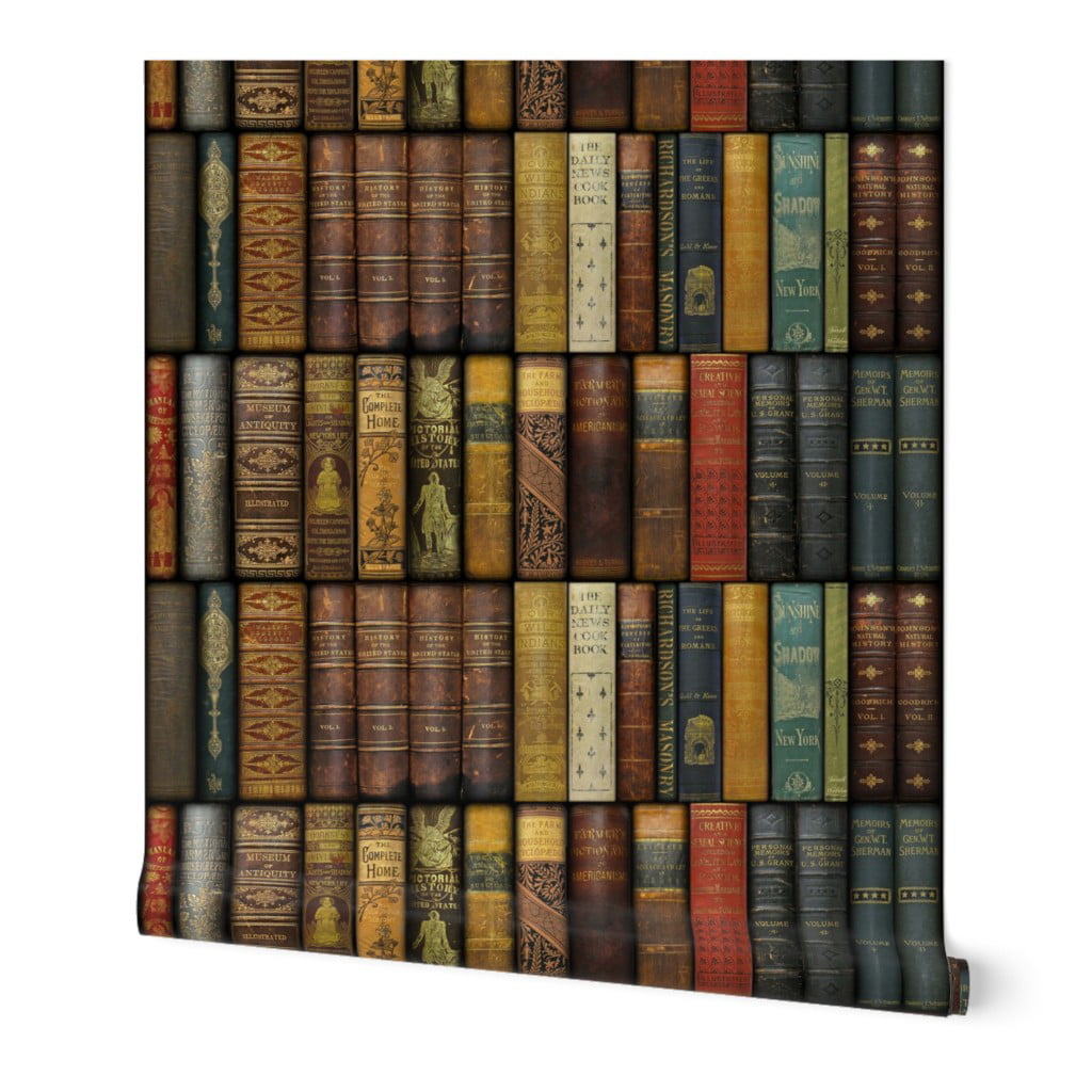 Peel-and-Stick Removable Wallpaper Book Library Shelves Witty Victorian Vintage