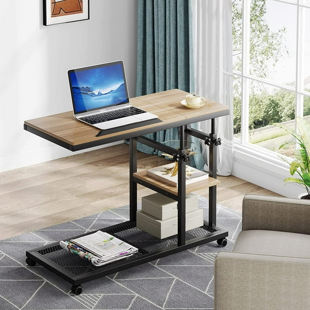 Tribesigns C Side Table on Wheels, Height Adjustable Bedside Laptop