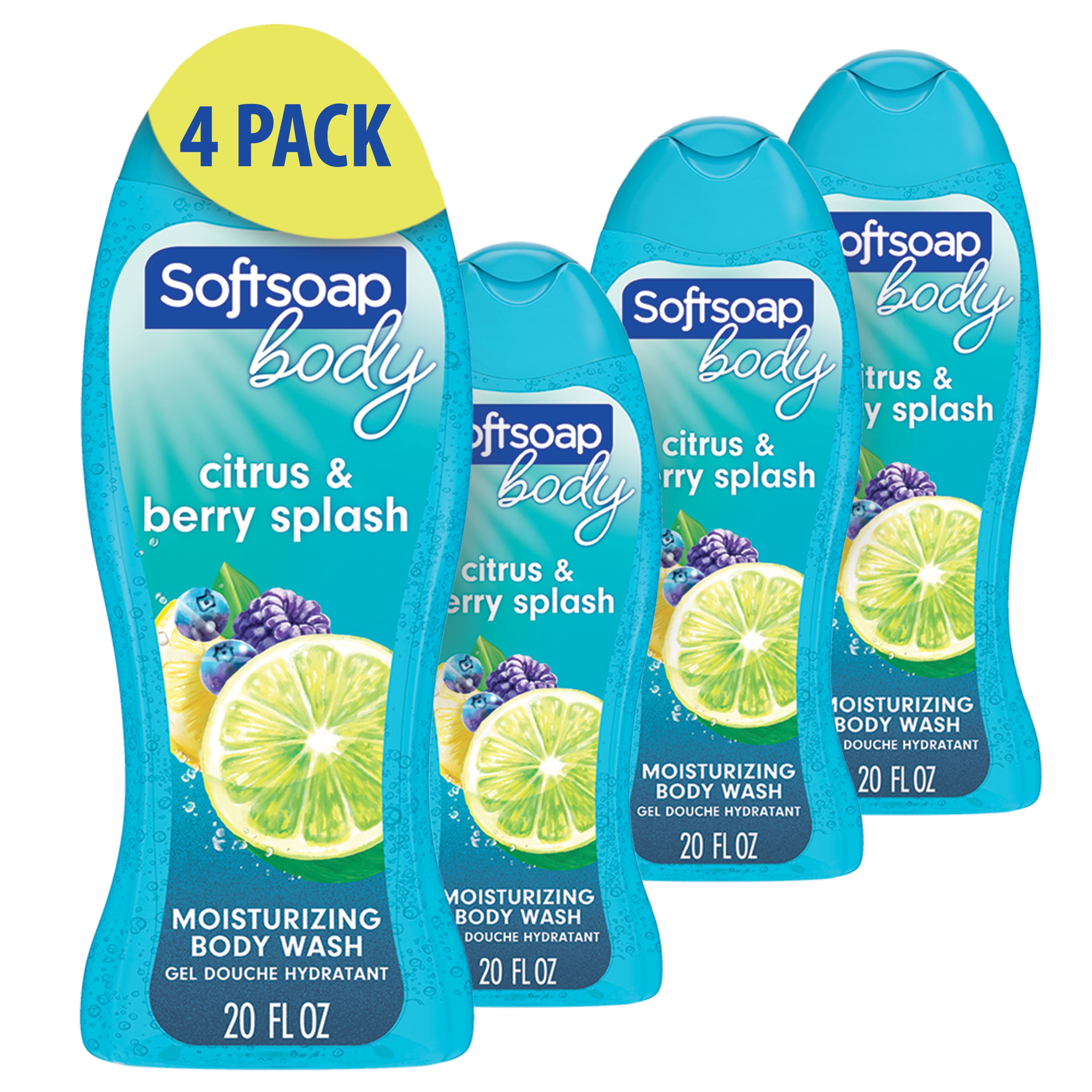 (4 pack) Softsoap Moisturizing Body Wash, Citrus Splash and Berries - 20 oz