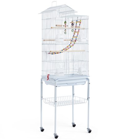 Yaheetech Rolling Metal Detachable Stand Bird Cage  White