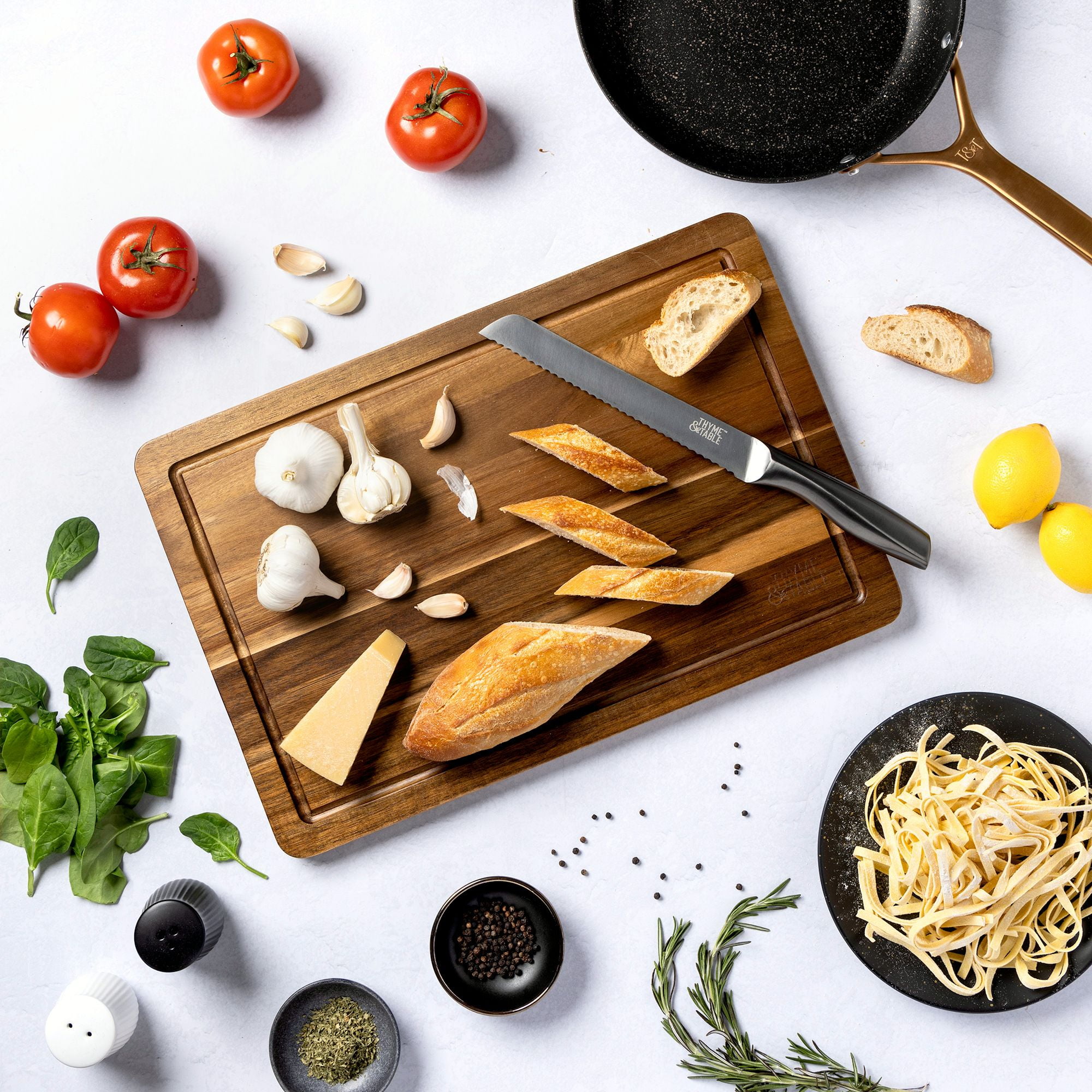Thyme & Table Acacia Wood Cutting Board with Anti-Slip Grips, 12" x 18"