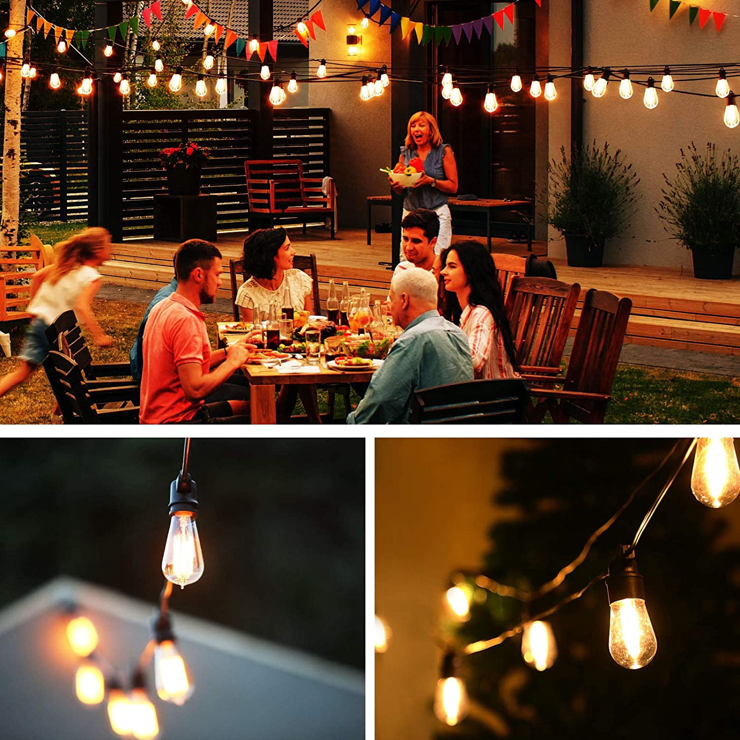LED Outdoor String Lights 96ft Patio Lights with 31 Bulbs(1 Spare) 2700K Shatterproof Waterproof Plastic Bulbs UL Listed