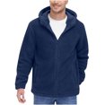thumbnail image 2 of RYDCOT Men's Casual Hooded Arctic Fleece Solid Color Retro Loose Full Zip Double-Sided Plush Warm Jacket with Pocket Navy, 2 of 9