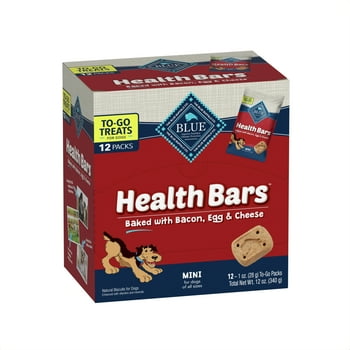 Blue Buffalo  Bars Natural Crunchy Dog Treats TO-GO, Mini Biscuits, Bacon, Egg & Cheese 1-oz Bags (Pack of 12)