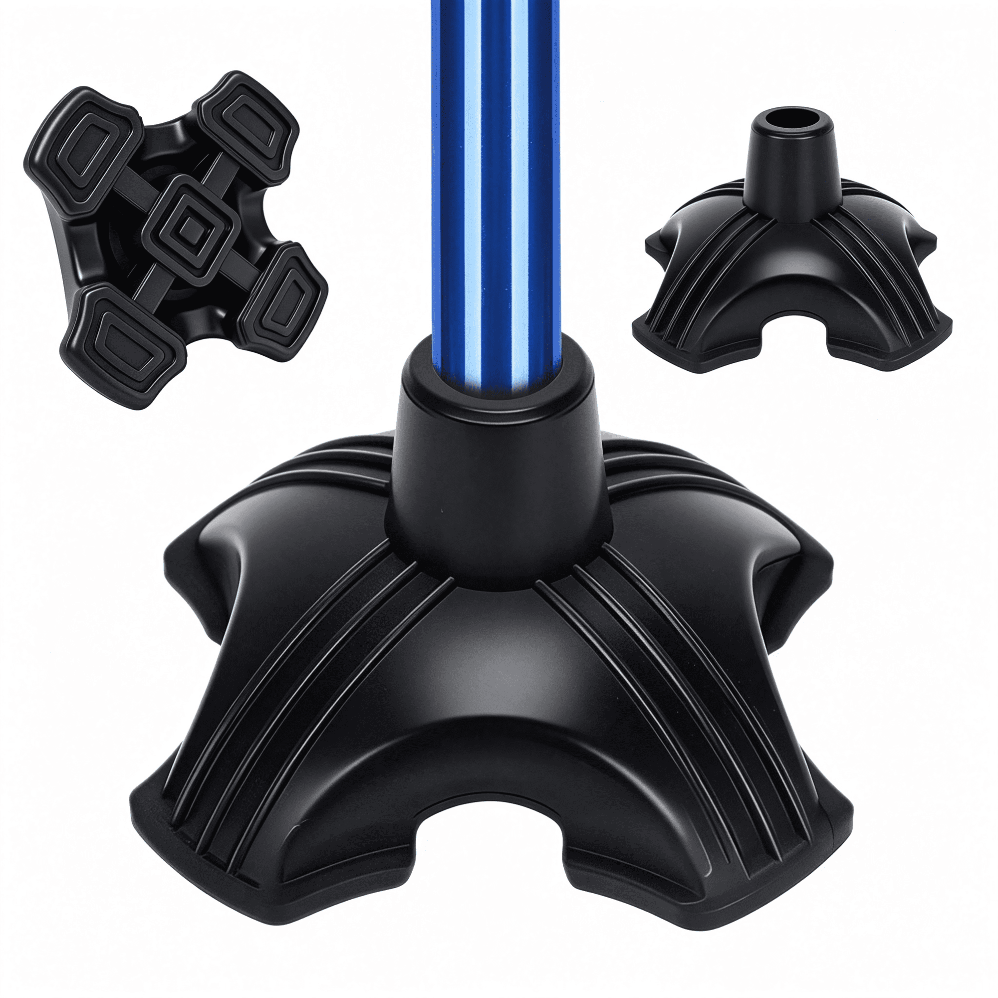 DUPAI Cane Tip 3/4" Replacement - Self Standing Non-Slip Rubber Quad Base with Reinforced Solid Support,Heavy Duty Stable 4-Prong Foot Pad for Walking Cane
