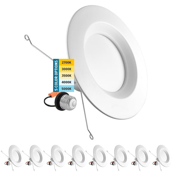 Sunperian 4 inch Square Ultra-Thin LED Recessed Light J-Box 5 Color Options 10W 750 Lumens Dimmable Wet Rated 8 Pack