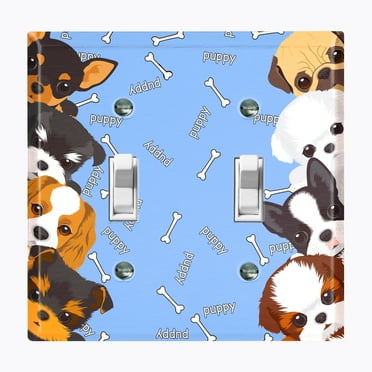 Metal Light Switch Plate Outlet Cover (Cute Tcup Dog Blue - Double Toggle)