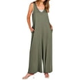 thumbnail image 3 of SLADYGLO Women Deep V Neck Sleeveless Side Pockets Wide Leg Jumpsuits, 3 of 7