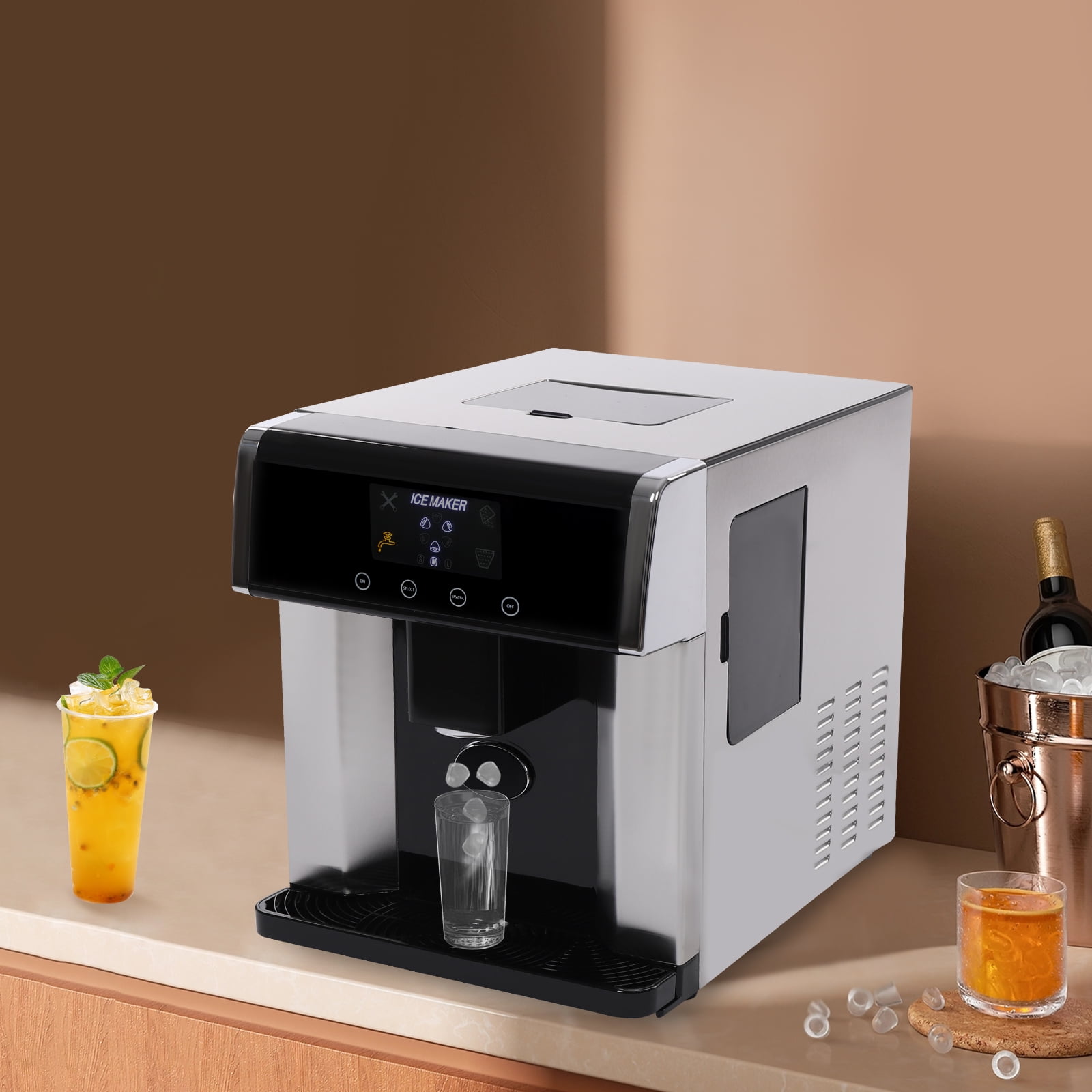 Countertop Ice Maker 2-in-1 Ice Water Maker Portable Electric Ice Dispenser for Homes, Cafes, Offices