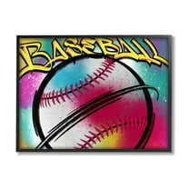 Stupell Industries Urban Sports Baseball Abstract Painting Black Framed Art Print Wall Art, 20 x 16