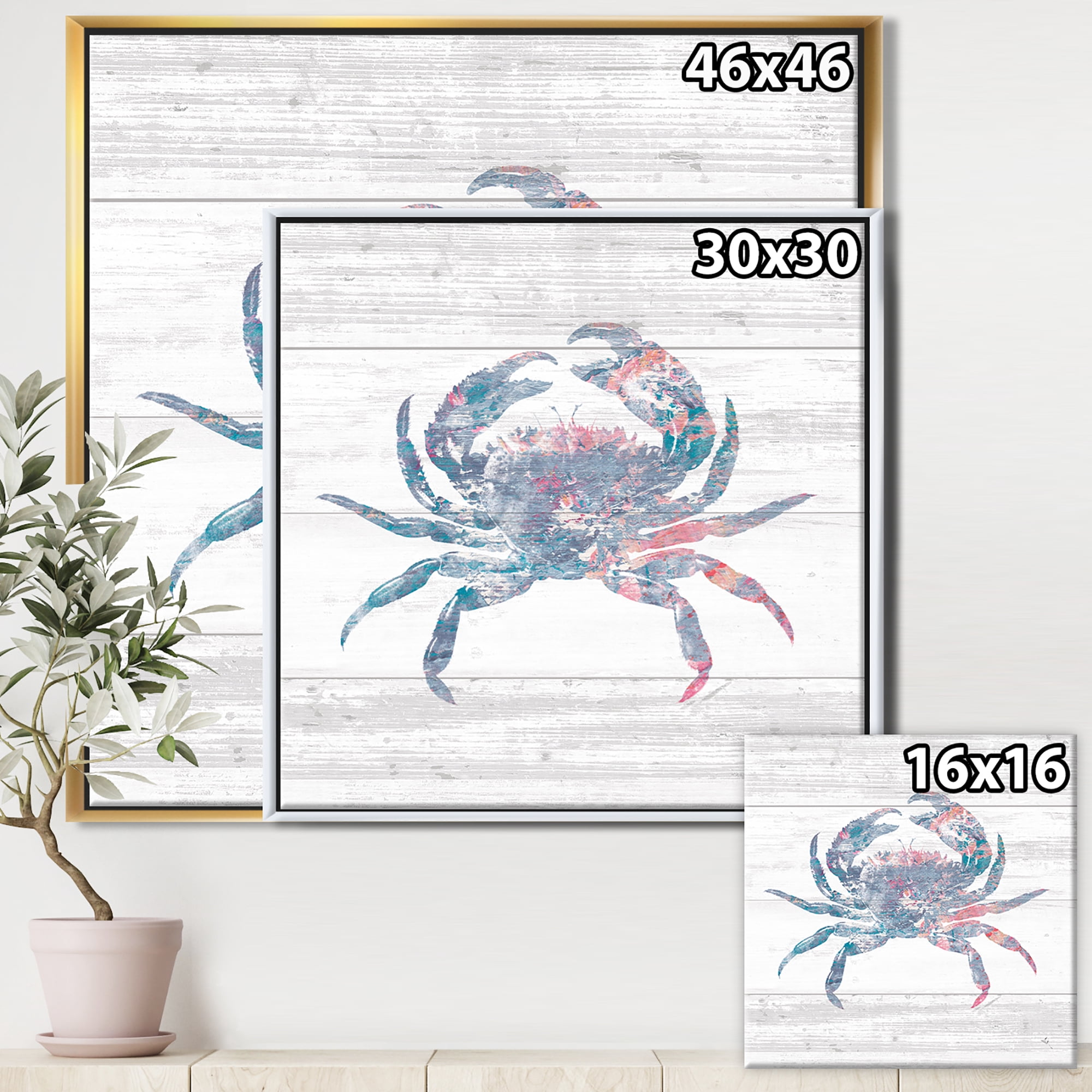 Designart ' Pink Crab Ocean Life ' Nautical & Coastal Framed Canvas