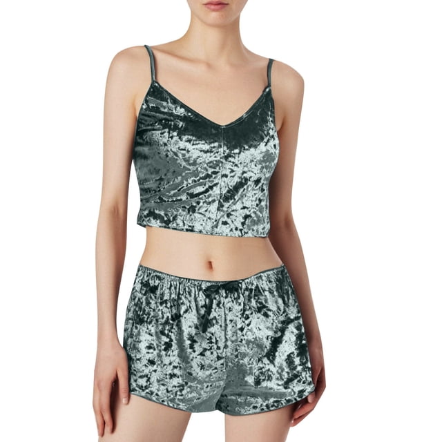 2025 Ensembles de Pyjama pour Femmes Velours pour Femmes 2 Pcs Pyjamas pour Femmes Combinaison Tenue Sans Manches Pyjamas Confortables Haut Court Camisole + Shorts Pyjamas