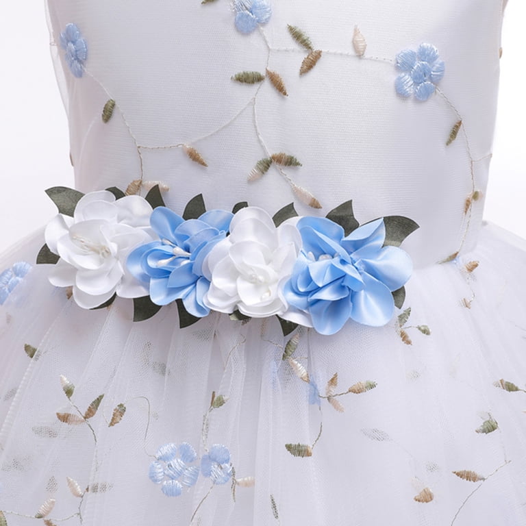 princess polly baby blue dress Blue White Floral A-Line Sweetheart Chiffon Tiered Long Prom Dress, Sl
