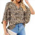 thumbnail image 2 of Blusas de Mujer con Mangas 3/4 y Cuello en V Holgado con Estampado de Pétalos de , Blusas de Trabajo de Negocios Estampado de Leopardo XXL, 2 of 7