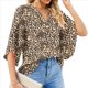 thumbnail image 2 of Blusas de Mujer con Mangas 3/4 y Cuello en V Holgado con Estampado de Pétalos de , Blusas de Trabajo de Negocios Estampado de Leopardo XL, 2 of 7